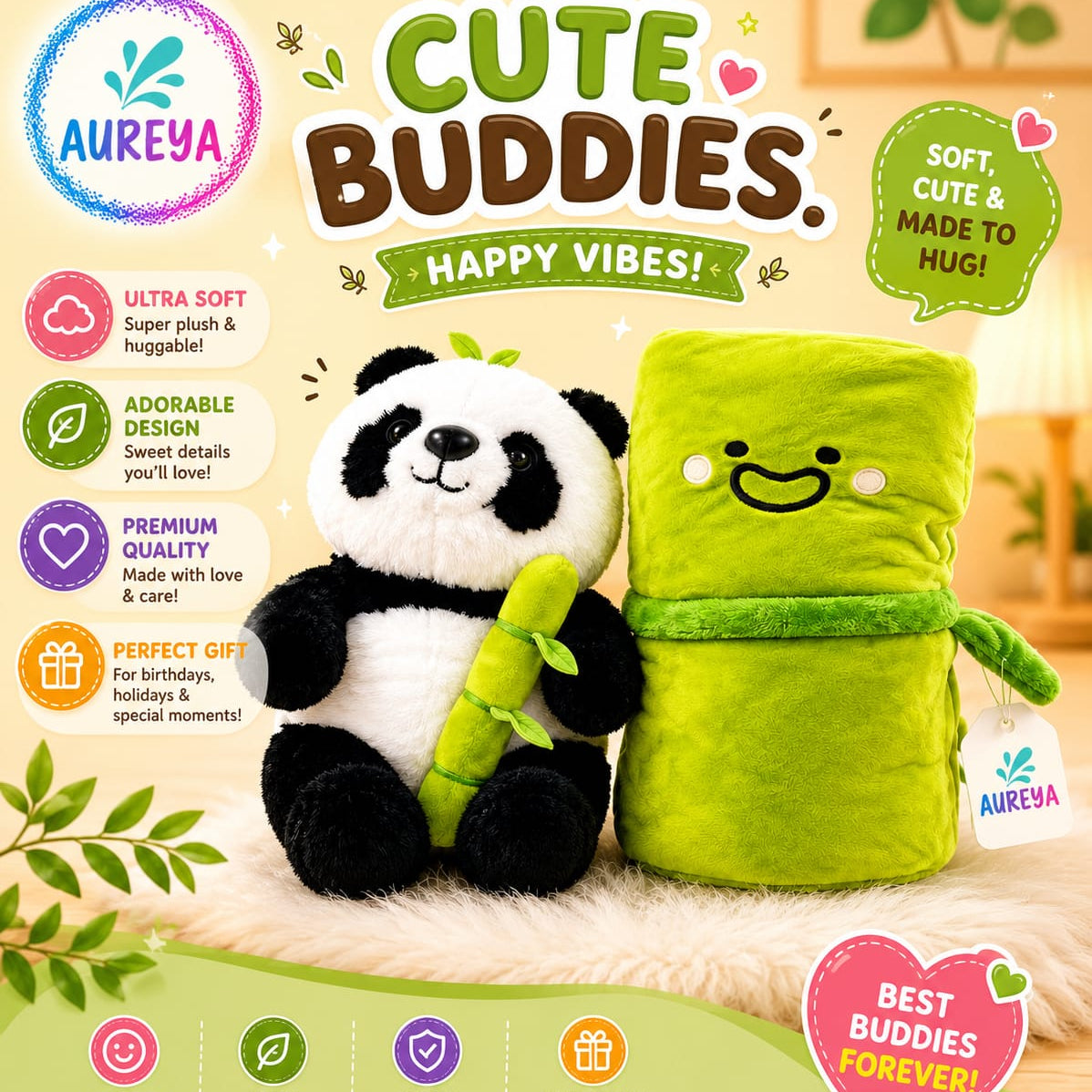 Panda in Bamboo House Plushie