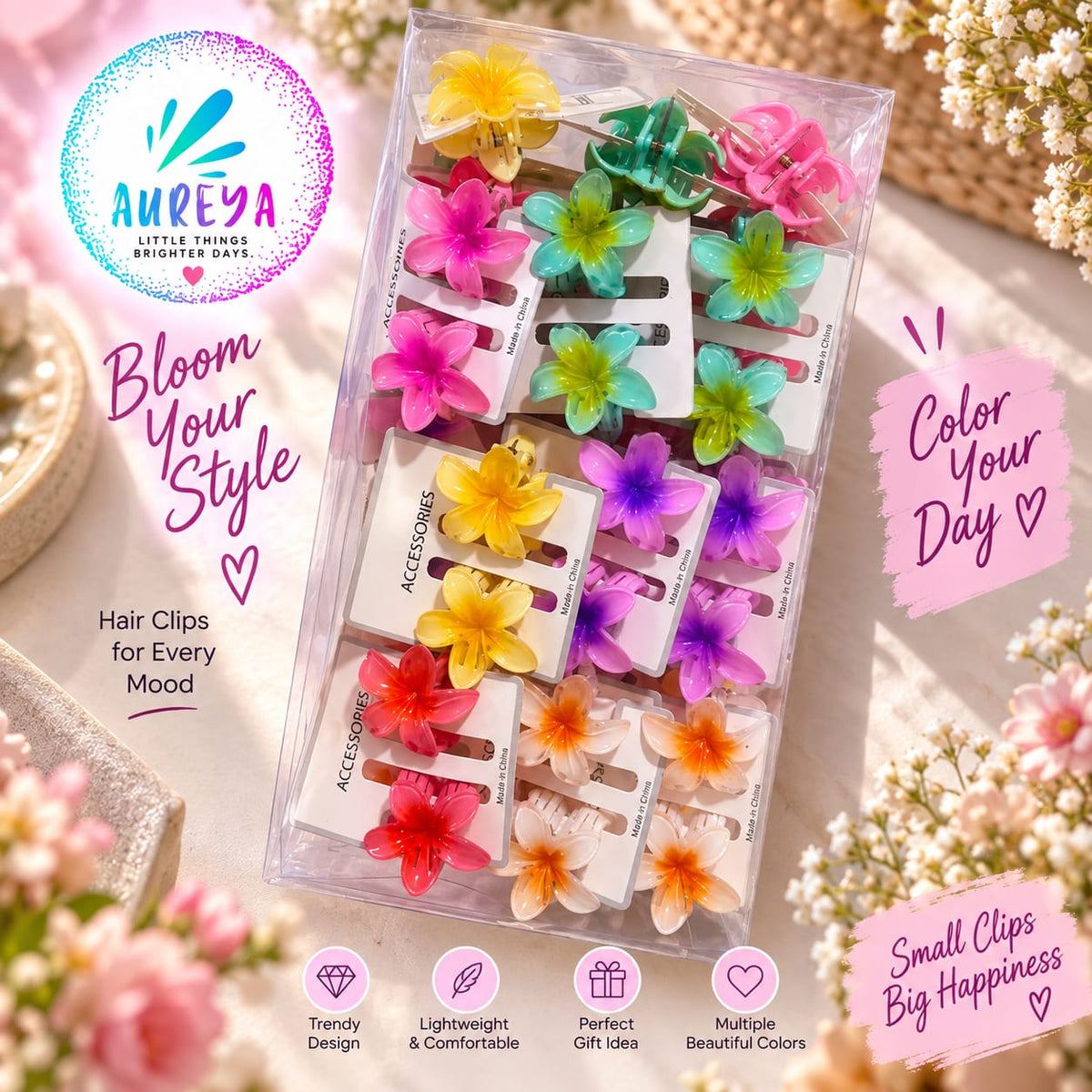 Colorful Flower Hair Clips