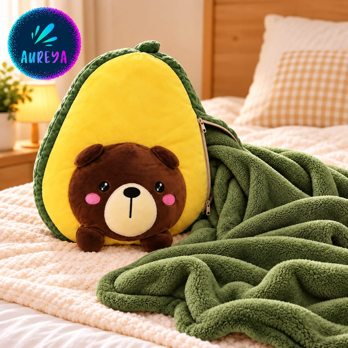 Avocado Bear Blanket Pillow